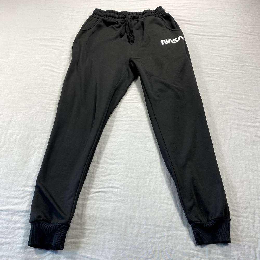 NASA Pants‎ Adult Small Black Sweat Joggers Fleece Casual Mens Drawstring 26x28